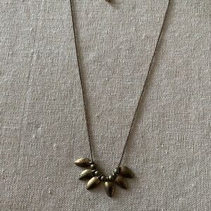 Antique Bronze Finish Leaf & Bead Drop Necklace